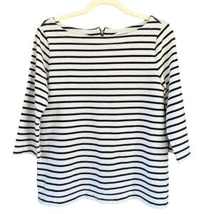 A1 Ann Taylor LOFT Striped Knit Top 3/4 Sleeve Boat Neck 100% Cotton‎